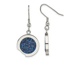 Blue Druzy Dangle Earrings in Polished Stainless Steel