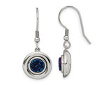 Blue Druzy Dangle Earrings in Polished Stainless Steel