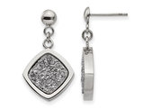 Silver Druzy Dangle Earrings in Polished Stainless Steel