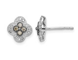 1/5 Carat (ctw) Champagne & White Diamond Flower Earrings in Sterling Silver