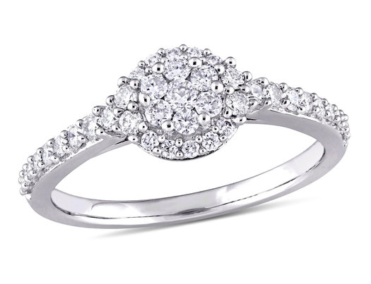 1/2 Carat (ctw H-I, I2-I3) Diamond Engagement Halo Ring in 14K White Gold