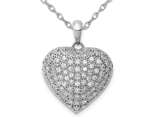 1.00 Carat (ctw) Diamond Heart Pendant Necklace in 14K White Gold with Chain