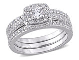 1/2 Carat (ctw H-I, I2-I3) Diamond Engagement Wedding Ring Set in Sterling Silver 