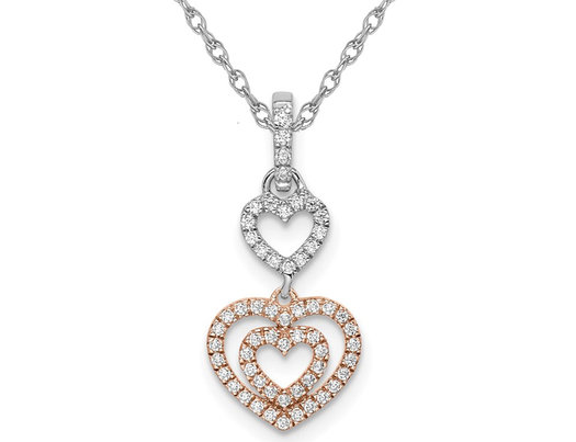 1/6 Carat (ctw) Diamond Hearts Pendant Necklace in 14K Rose & White Gold with Chain