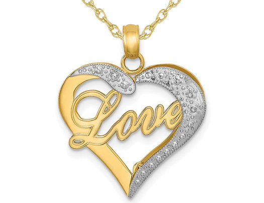 14K Yellow Gold LOVE Heart Pendant Necklace with Chain