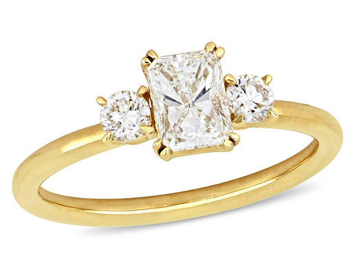 1.00 Carat (ctw H-I, I1-I2) Three-Stone Diamond Engagement Ring in 14K Yellow Gold