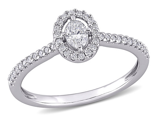 1/2 Carat (ctw H-I, I1-I2) Diamond Engagement Halo Ring in 14K White Gold