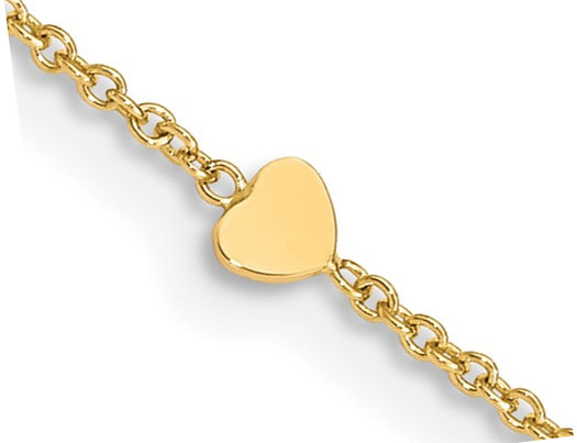 14K Yellow Gold Polished Hearts Anklet (10 Inches)