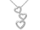 1/10 Carat (ctw) Diamond Triple Heart Drop Pendant Necklace in 14K White Gold with Chain