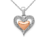 Sterling Silver Double Heart Pendant Necklace with Accent Diamonds and Chain