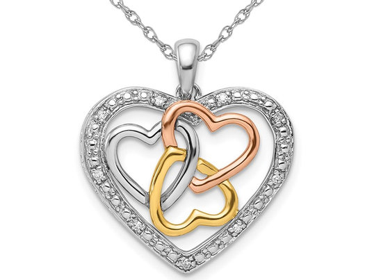 Tri-Colored Sterling Silver Multi Heart Pendant Necklace with Chain