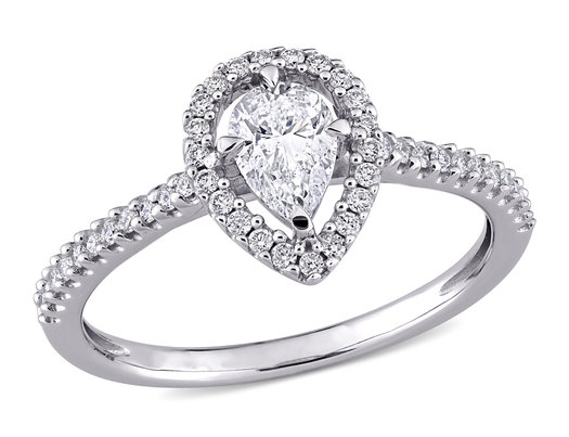 3/4 Carat (ctw I1-I2, H-I) Diamond Pear-Cut Halo Engagement Ring in 14k White Gold