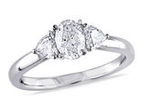7/8 Carat (ctw H-I, I1-I2) Oval-Cut Three-Stone Diamond Engagement Ring in 14K White Gold