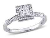 1/2 Carat (ctw H-I, I2-I3) Princess Diamond Engagement Halo Ring in 10K White Gold
