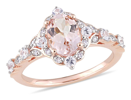 1.15 Carat (ctw) Morganite Ring in 10K Rose Pink Gold with White Sapphires