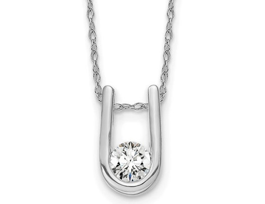 1/3 Carat (ctw H-I, I1-I2) Lab-Grown Diamond Solitaire U-Shape Pendant Necklace in 14K White Gold with Chain