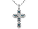 1/5 Carat (ctw) Blue & White Diamond Cross Pendant Necklace in 14K White Gold with Chain