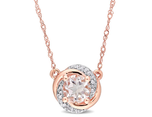 4/5 Carat (ctw) Morganite Swirl Pendant Necklace in 10K Rose Pink Gold and Chain