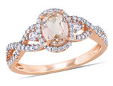 7/10 Carat (ctw) Morganite Crossover Ring in 10K Rose Pink Gold with Diamonds