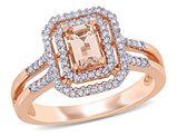 3/5 Carat (ctw) Octagon Morganite Halo Ring in 10K Rose Gold with Diamonds