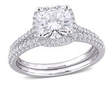 2.00 Carat (ctw) Lab-Created Cushion-Cut Moissanite Engagement Wedding Ring Set 14K White Gold with Diamonds