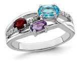 1.00 Carat (ctw) Blue Topaz, Garnet and Amethyst Ring in Sterling Silver