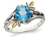 2.05 Carat (ctw) Blue Topaz Floral Ring in Sterling Silver with Yellow Accents