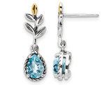 1.65 Carat (ctw) Swiss Blue Topaz Drop Earrings in Sterling Silver with Yellow Accents