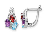 1.40 Carat (ctw) Oval Blue Topaz, Garnet, Amethyst Hinged Earrings in Sterling Silver