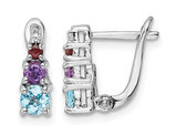 4/5 Carat (ctw) Blue Topaz, Garnet and Amethyst Hinged Earrings in Sterling Silver