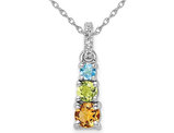 9/10 Carat (ctw) Blue Topaz, Peridot and Citrine Pendant Necklace in Sterling Silver with Chain
