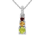9/10 Carat (ctw) Garnet, Peridot and Citrine Pendant Necklace in Sterling Silver with Chain
