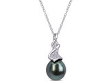 9-9.5mm Black Tahitian Cultured Pearl Pendant Necklace in Sterling Silver with Chain