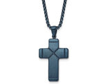 Mens Stainless Steel Polished Blue Cross Pendant Necklace with Chain