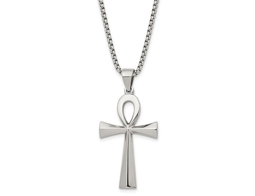 Stainless Steel Ankh Cross Pendant Necklace with Chain