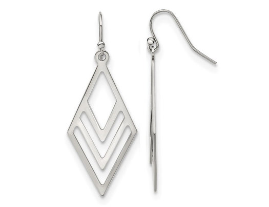 Stainless Steel Polished Diamond Shaped Dangle Earrings