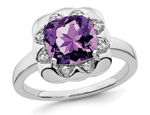2.30 Carat (ctw) Amethyst Ring in 14K White Gold with Diamonds