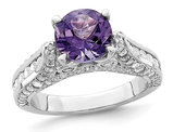 4.05 Carat (ctw) Amethyst & White Topaz Solitaire Ring in Sterling Silver