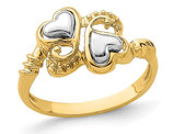 14K Yellow Gold Two Heart Swirl Promise Ring