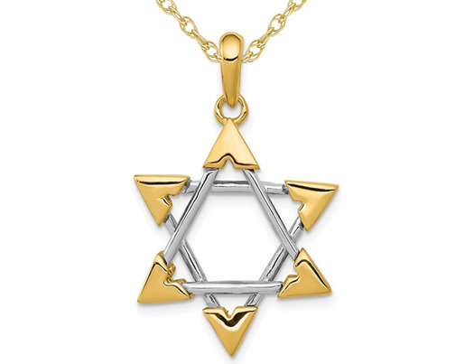 14K Yellow and White Gold Star of David Pendant Necklace with Chain