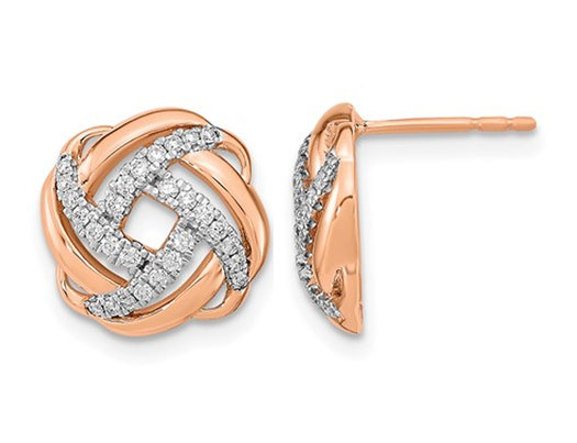 1/4 Carat (ctw) Diamond Love Knot Earrings in 14K Rose Pink Gold