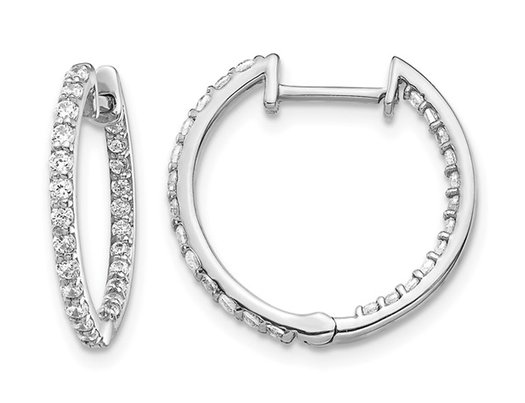 3/5 Carat (ctw) Diamond In-and-Out Hoop Earrings in 14K White Gold (2mm thick)
