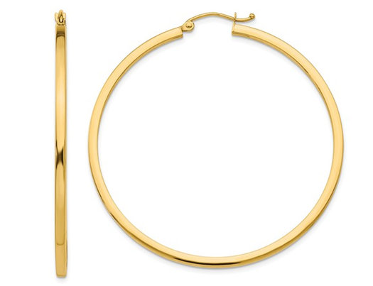 Large Hoop Earrings in 14K Yellow Gold 1 3/4 Inch (2.00 mm)