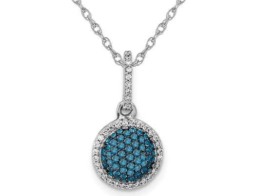 1/3 Carat (ctw) Blue & White Diamond Cluster Pendant Necklace in14K White Gold with Chain