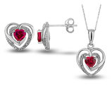 7/8 Carat (ctw) Lab-Created Ruby Heart Earrings & Pendant Set in Sterling Silver
