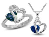3.40 Carat (ctw) Blue and White Lab-Created Sapphire Ring & Pendant Set in Sterling Silver