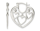 Sterling Silver 3-Heart Hoop Earrings 1 Inch (1.0 mm)