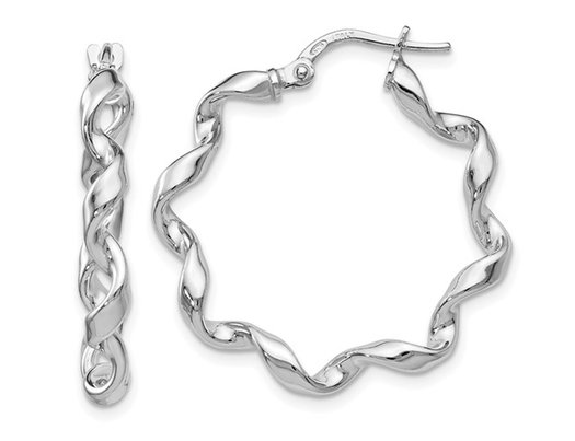 Sterling Silver Twisted Hoop Earrings 1 Inch (2.20 mm Thick)
