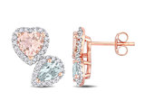 2.10 Carat (ctw) Morganite and Aquamarine Heart Earrings in 10K Rose Pink Gold with Diamonds