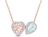 1.75 Carat (ctw) Morganite and Aquamarine Heart Pear Pendant Necklace in 10K Rose Pink Gold with Chain